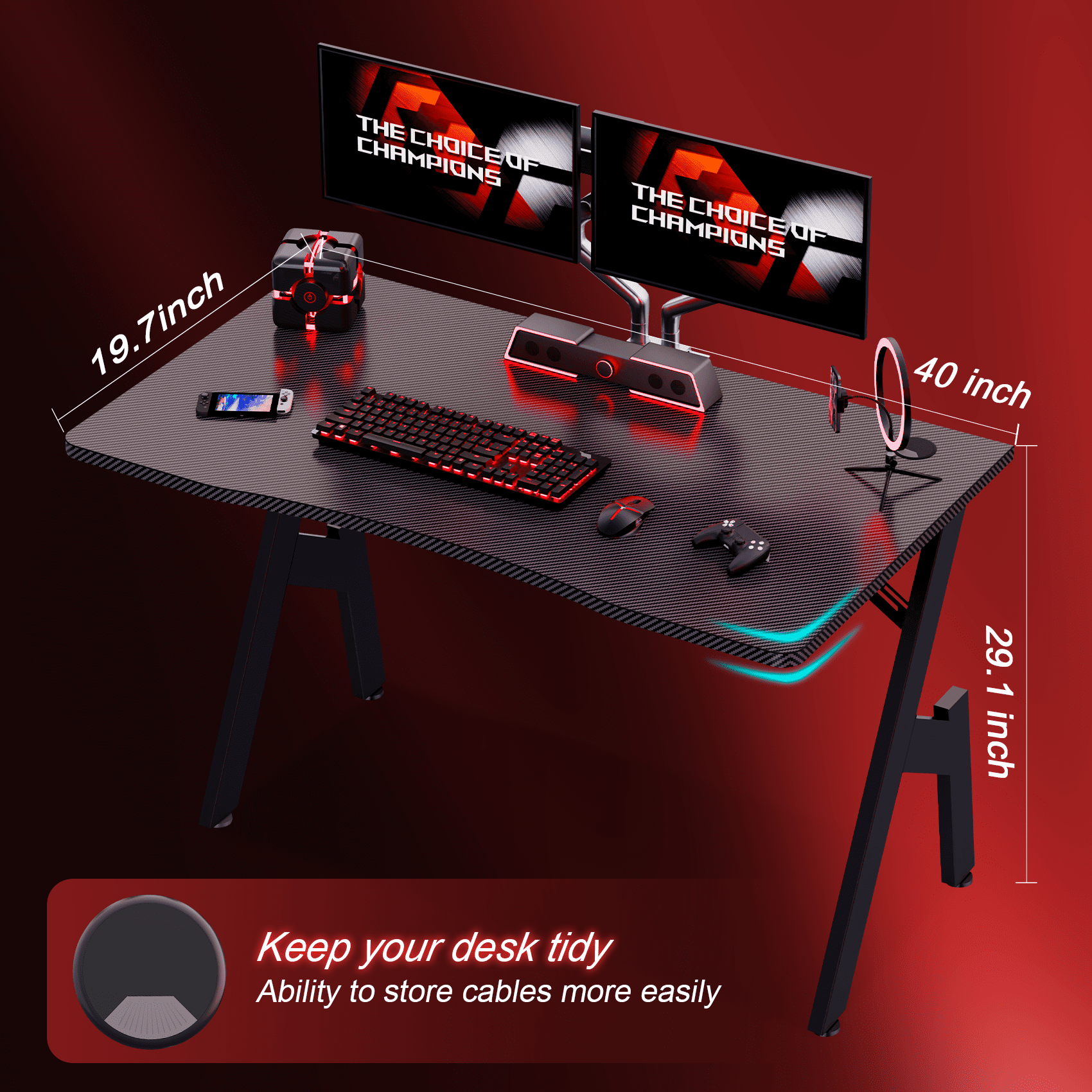 HLDIRECT 40 inch Gaming Desk with Carbon Fibre Surface, PC Desk Ergonomic, Gaming Table