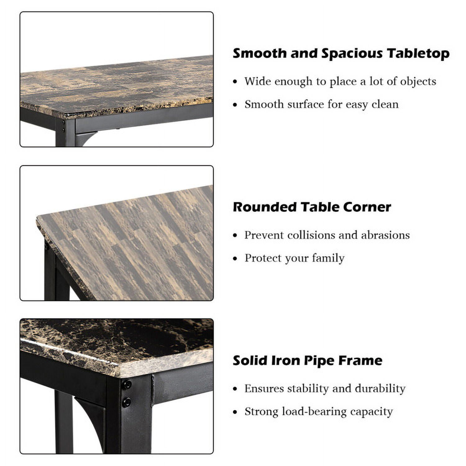 Finihen Dining Set, Dining Table Set, 3 Piece Counter Height Dining Set Faux Marble Table, for Home, Restaurant, Brown Finihen Dining Set, Dining Table Set, 3 Piece Counter Height Dining Set Faux Marble Table, for Home, Restaurant, Brown