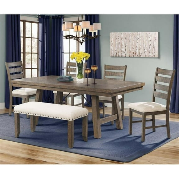 Pemberly Row Contemporary 6 Piece Dining Set in Walnut and Cream