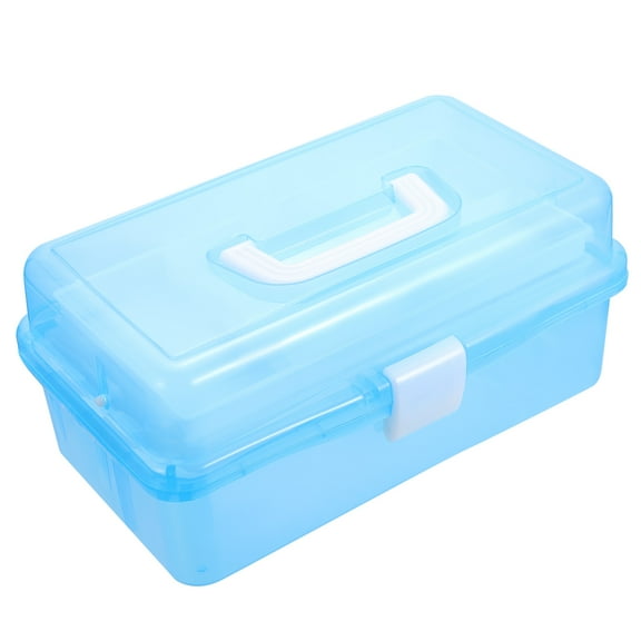 1pc Portable Handle Plastic Tool Box with Three Layers Storage for Home Use