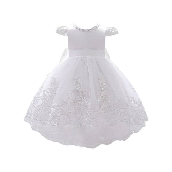 RUTAYY Children Girls Dress Solid Color Round Neck Mesh Princess Dress Party Performance Travel Elegant Dresses
