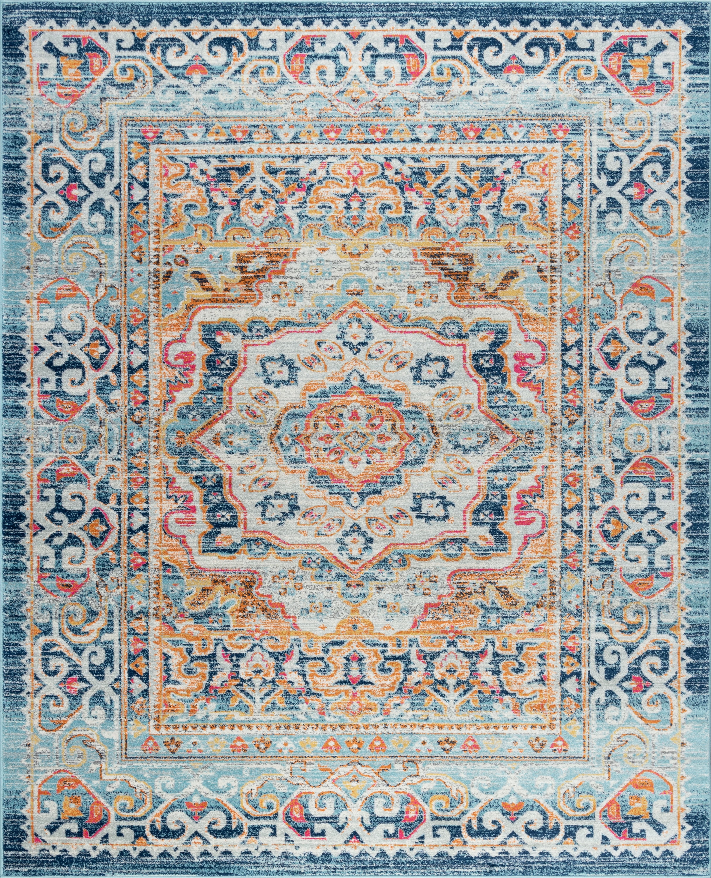 Transitional 8x10 Area Rug (7'10'' x 10'3'') Medallion Pink, Navy Living Room Easy to Clean