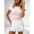 thumbnail image 4 of Women'S Pleated Mini Skirt Lace Ruffle Short Skirt High Waisted Floral Layered Skirts White XL, 4 of 8