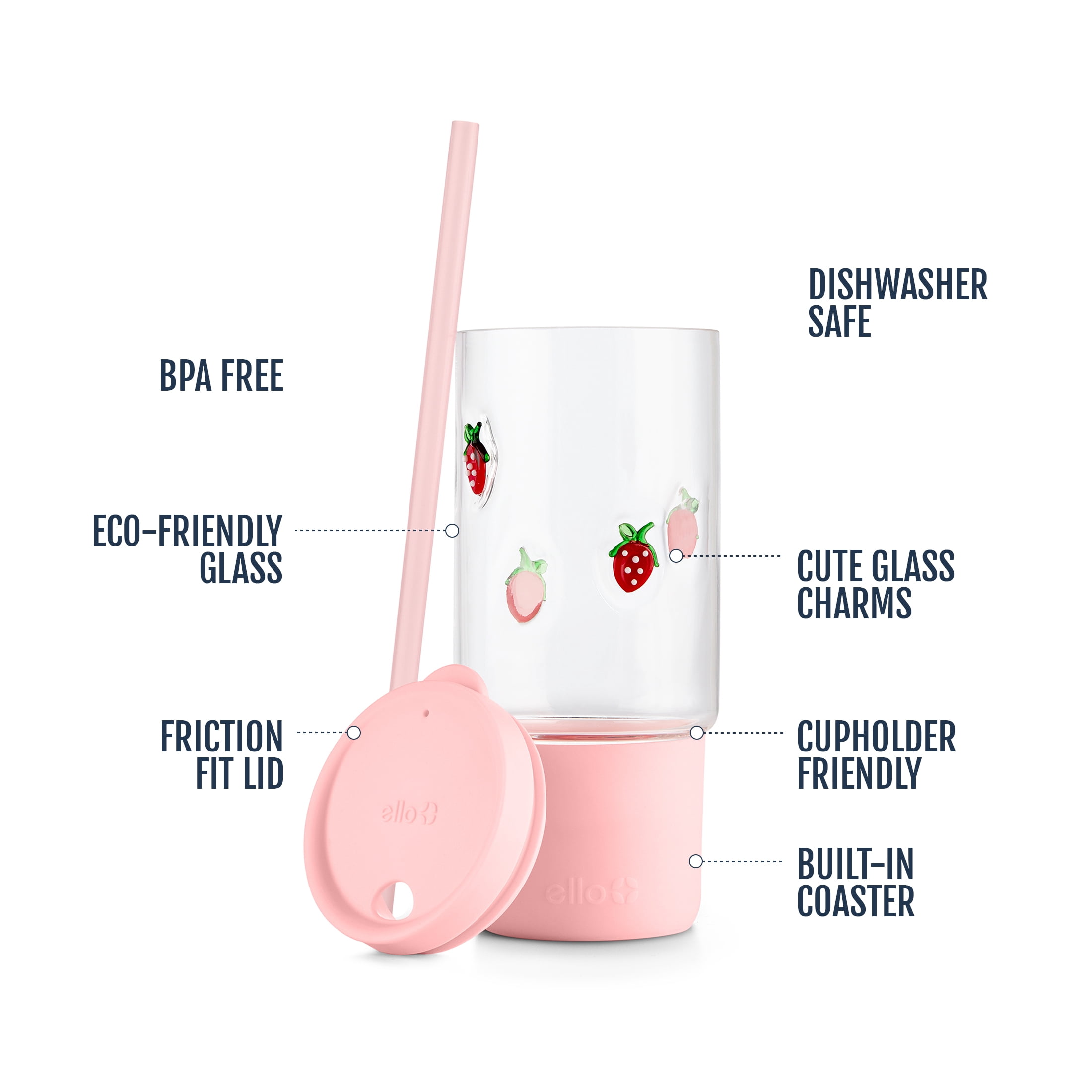 Ello Charmed 18oz Glass Tumbler with Lid and Straw