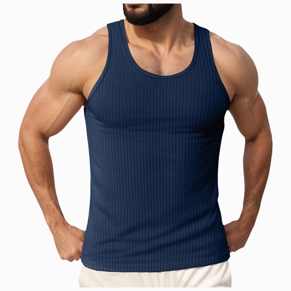 Hessimy Mens Tank Tops Summer Beach Vacation Sleeveless Shirts Casual Graphic Muscle Gym Workout Tank Top（Navy,XXL)
