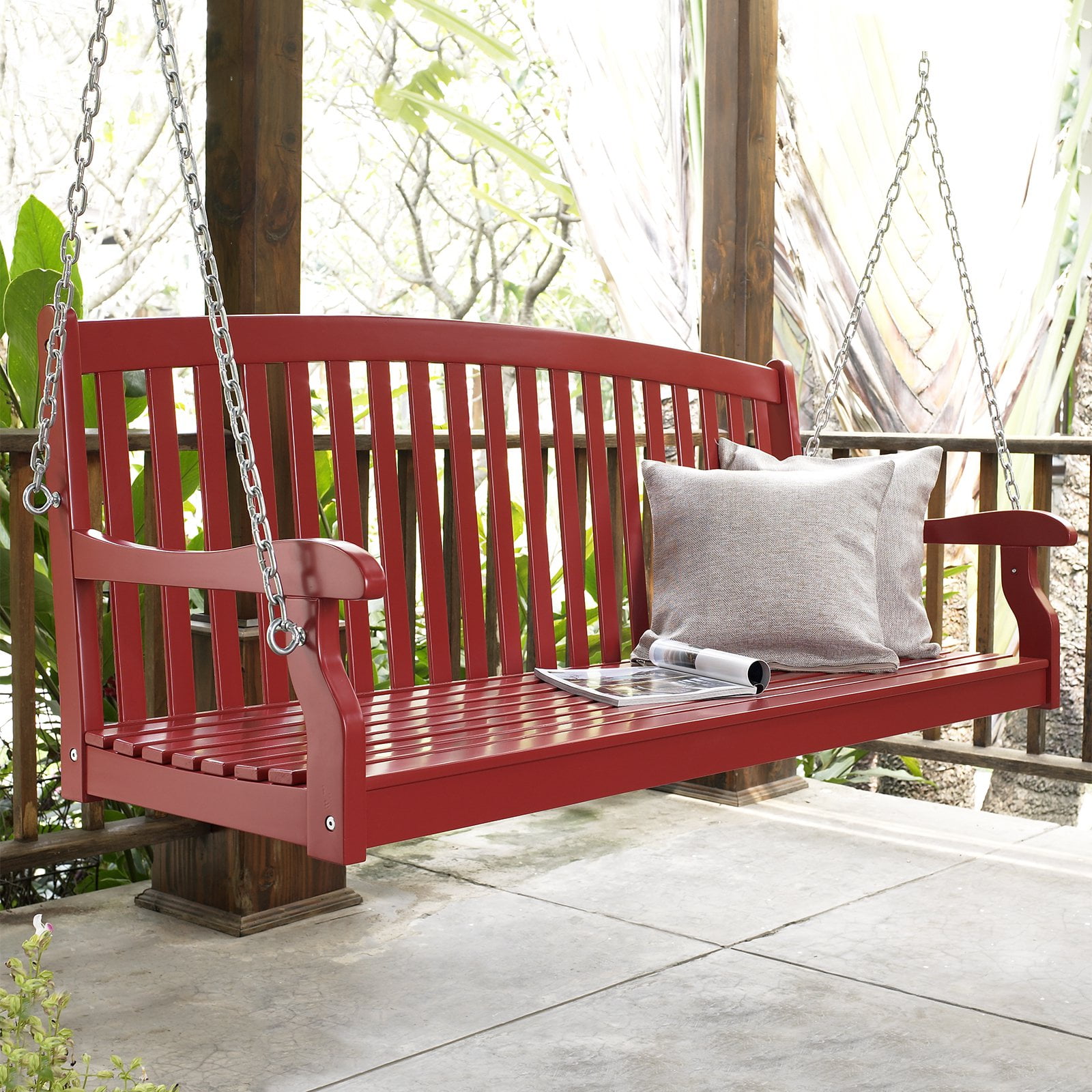 Coral Coast Pleasant Bay Curved Back Porch Swing Painted Red by