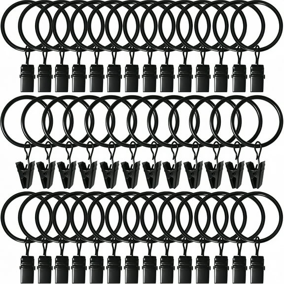 40 Pack Curtain Rings with Clips, Drapery Clips with Rings, Drapes Rings 1.26 in Interior Diameter, Fits up to 1 in Curtain Rod, Black