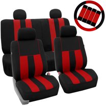 FH Group Car Seat Covers Striking Striped for Sedan, SUV, Van, Full Set w/ Steering Cover & Belt Pads, Red Black