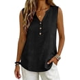 thumbnail image 5 of Womens Cotton Linen Button down Shirts Slim Fit Casual Summer Sleeveless Blouses Business Casual V Neck Plain Tank Tops by Awwp Black L, 5 of 6