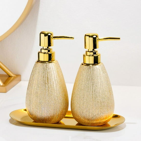 Luxury Ceramic Liquid Hand Soap Dispenser Durable Press Pump Bottle Stylish Hand Lotion Bottle for Kitchen Bathroom Accessories (gold)