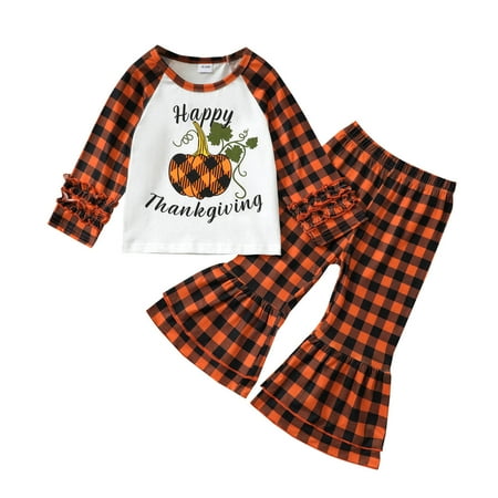 

Dadaria Toddler Clothes 18Months-6Years Toddler Baby Halloween Pumpkin Letter Print Long Sleeve Top + Plaid Flare Pants Orange 2-3Years Toddler