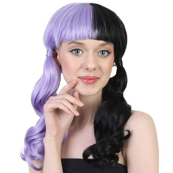 HPO Womenās Purple & Black Wavy Bob Ponytail Wig ā Long Costume Wig for Halloween & Cosplay, Capless Breathable