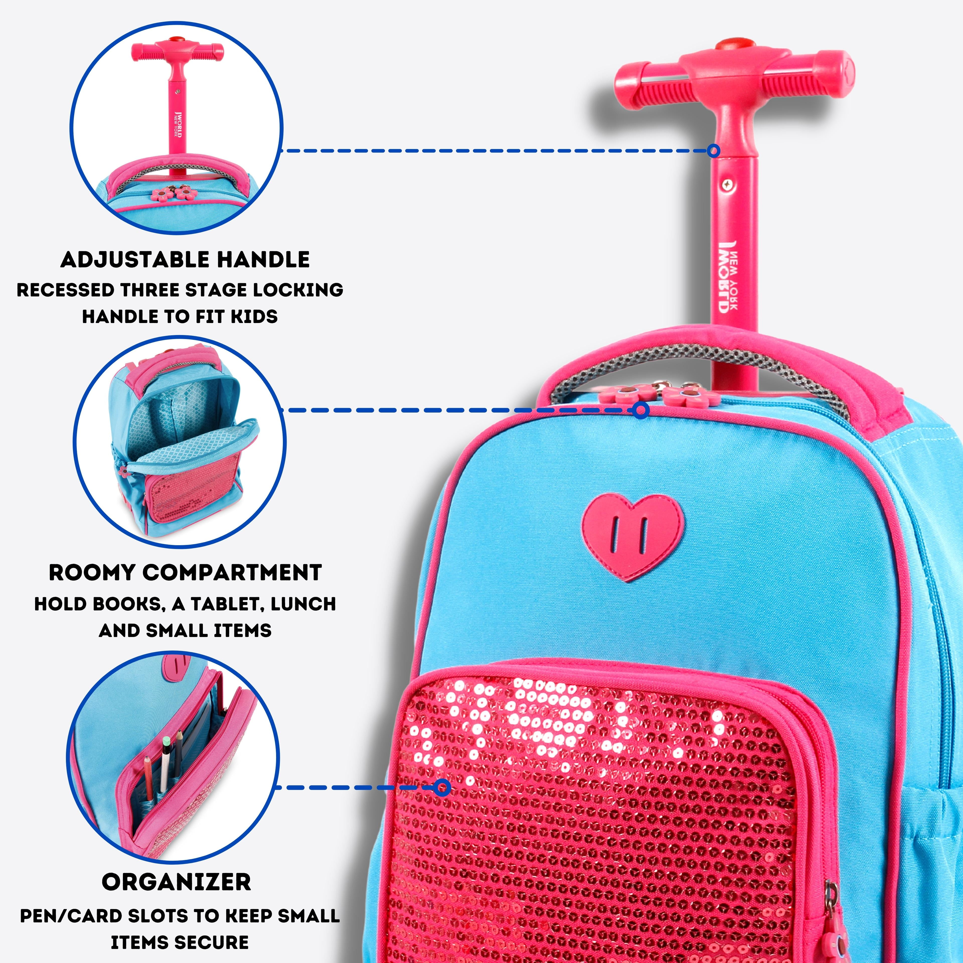 J World Girls Sparkle 15 Kids Rolling Backpack for School and Travel Unicorn Walmart