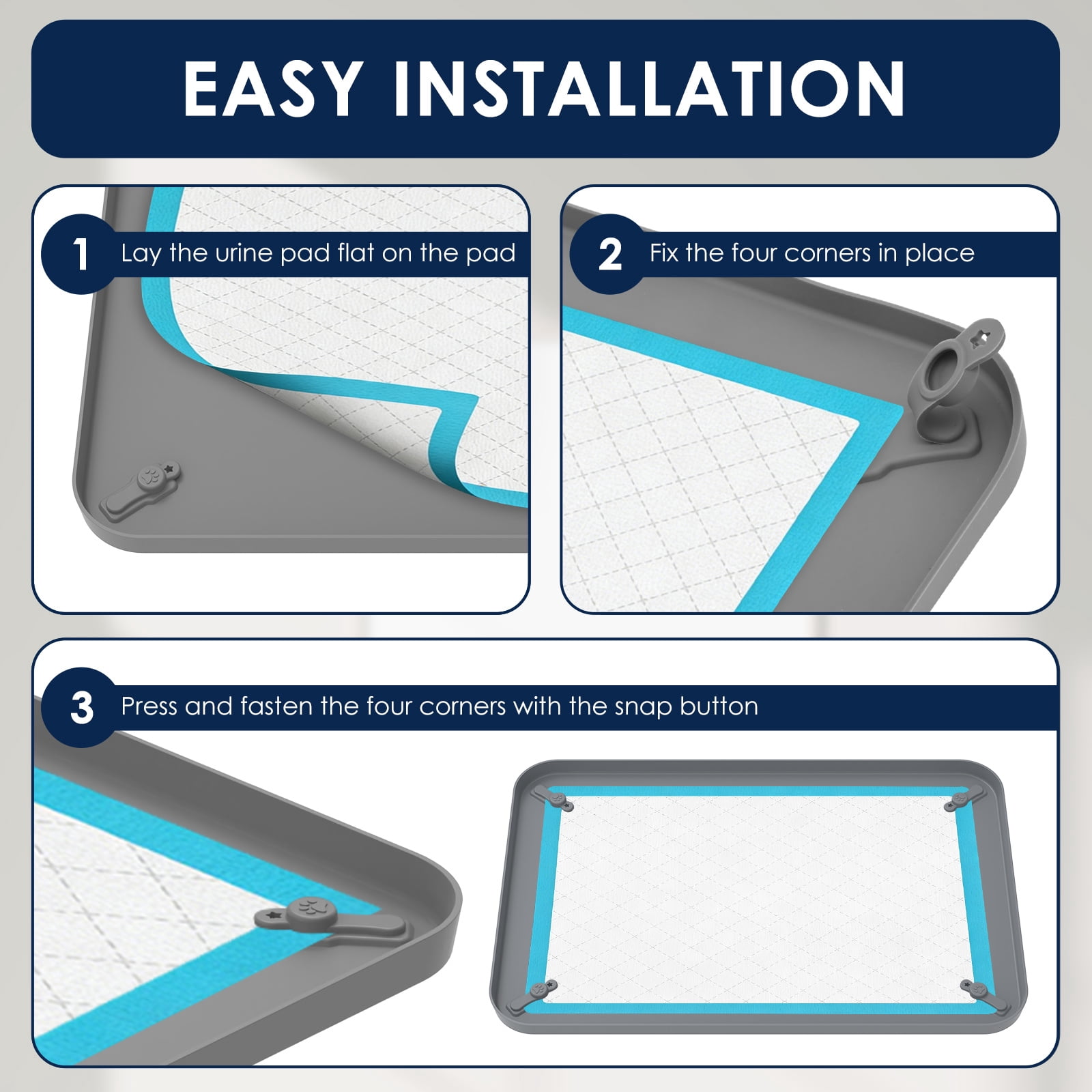 Pee Pad Tray Holder for Dogs - Fits Up to 24.41x16.54in. Square Potty Training Pads No Spill Raised Lip High Edge Silicone Mat, Extra Thick and Non-Slip for Indoor Floor Protection (S, Grey)
