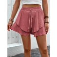 thumbnail image 4 of Pantalones cortos fluidos for mujer, falda pantalón estilo bohemio con volantes y mariposas, cintura alta, tela texturizada, doble capa, Color sólido, informal, 4 of 7