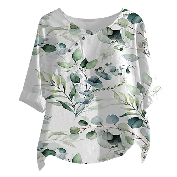 Tops Para Mujer Blusa Casual Elegante Camiseta de Manga 1/2 Con Estampado de Cuello Redondo Causal de Moda Odeerbi ODB160558