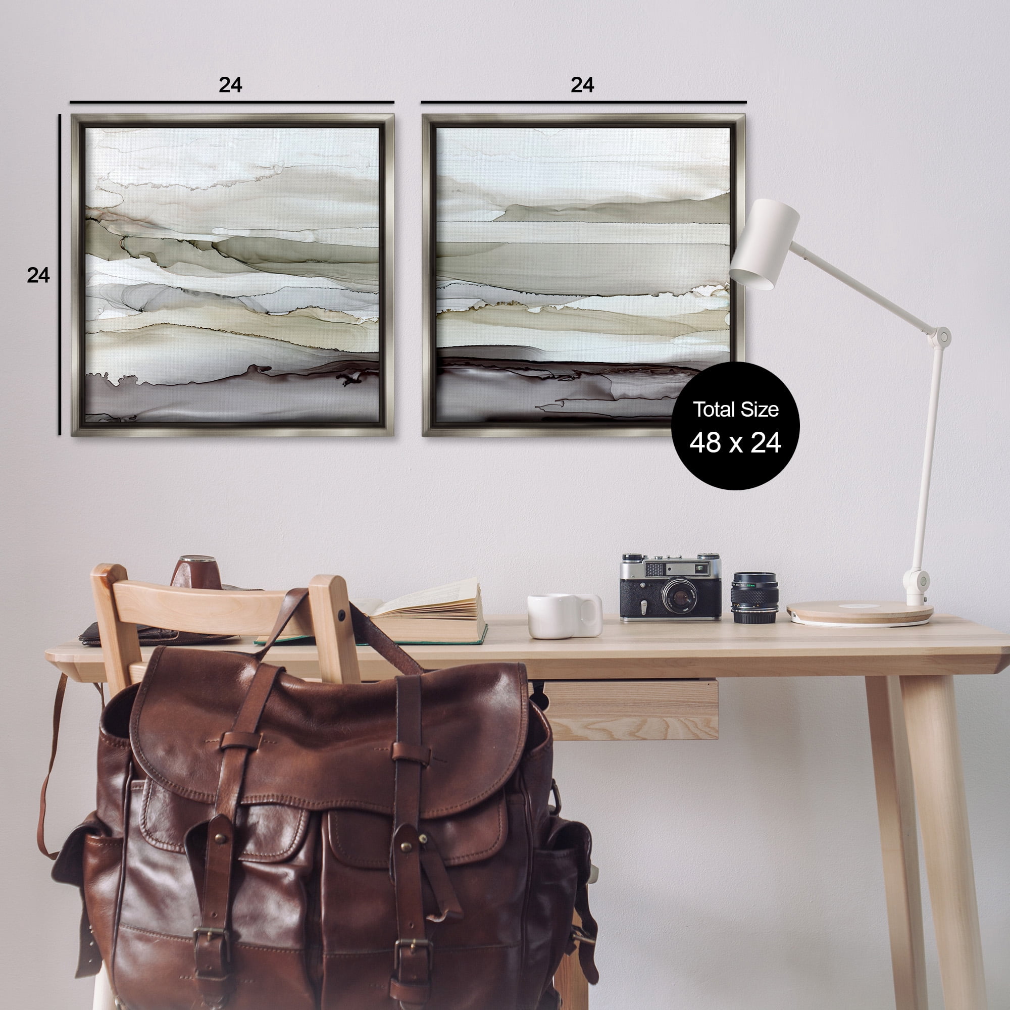 Stupell Industries Abstract Watercolor Wave Interpetation Abstract Painting Gray Floater Framed Canvas Art Print Wall Art, 25 x 25, Set of 2