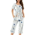 thumbnail image 2 of Summer Weekly Deal kttectoa Trendy Button Pleated Loungewear Matching Sets Women Clothing Floral Graphic Crewneck Short Sleeve Elastic Waist Capri Matching Sets for Women Street Wear, 2 of 5