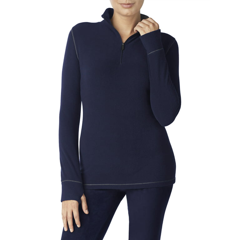 ClimateRight by Cuddl Duds Stretch Fleece Women's Long Sleeve Mock with  Half Zip Base Layer Top, Sizes XS to 4XL