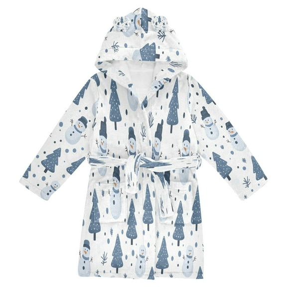 FORMRS Niños Bathrobe Unisex Hooded Robe Soft Plush Pajamas Sleepwear, Size 2-3T, Blue Cute Snowmen