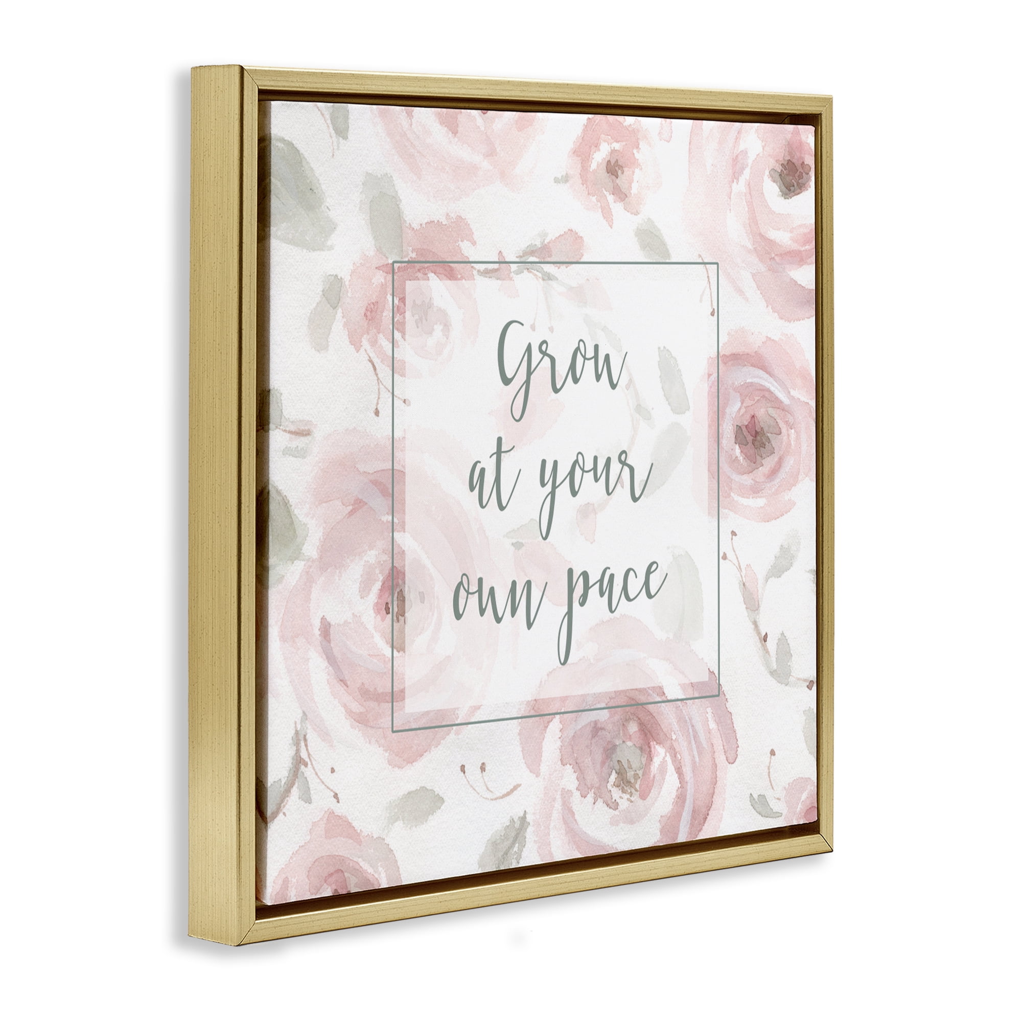 Stupell Industries Grow at Your Pace Florals Gold Framed Floater Canvas Wall Art, design by Carol Robinson