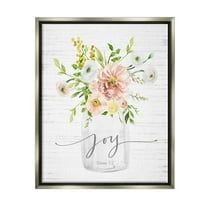 Stupell Industries Country Bouquet Floral Arrangement Religious Joy Script Graphic Art Luster Gray Floating Framed Canvas Print Wall Art, Design by Lettered and Lined