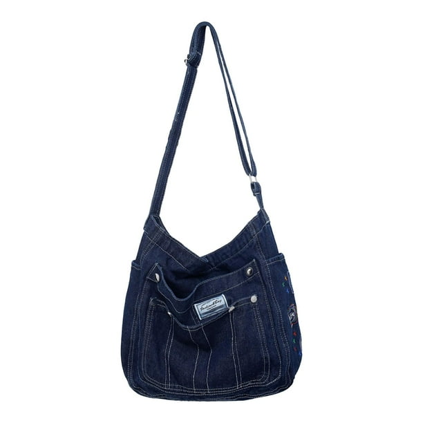 Bolso de hombro de mezclilla, bolso cruzado, elegante bolso tipo cartera con cremallera, bolso de mano, bolso de hombro Azul oscuro
