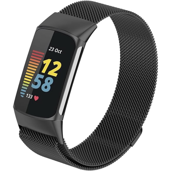 LAICAIW Magnetic Mesh Loop Bands Only Compatible with Fitbit Charge 5 Bands, No Buckle Design, Metal Adjustable Stainless Steel Wristbands Replacement Straps for Charge 5 Activity Tracker Women Men