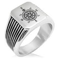 thumbnail image 1 of Stainless Steel Nautical Fleur de Lis Compass Needle Stripe Pattern Biker Style Polished Ring, 1 of 1