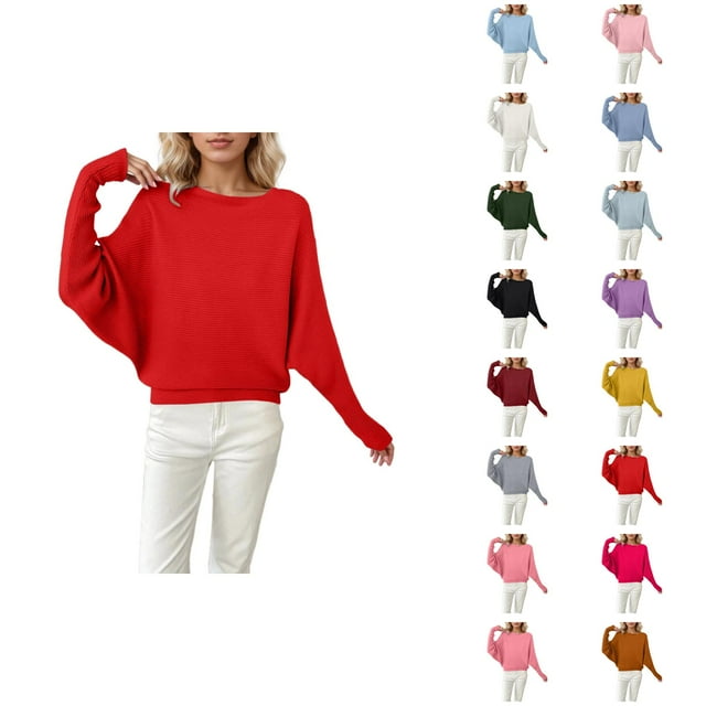 Chandails Surdimensionnés pour Femmes 2026 Mode Automne Hiver Manches Chauve-Souris Col Rond Tricot