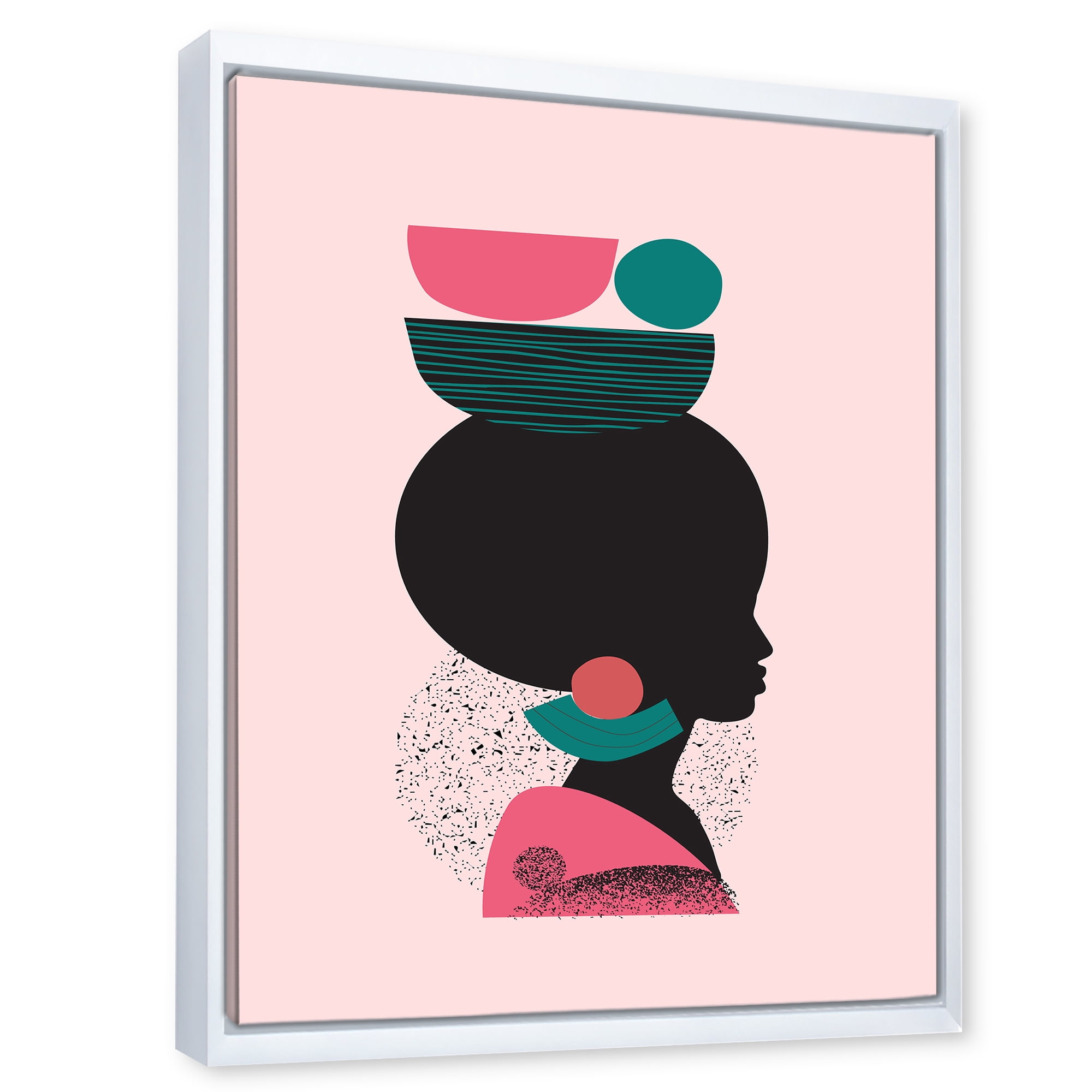 Designart 'Ethnic Geometric Silhouette of African American II' Modern Framed Canvas Wall Art Print