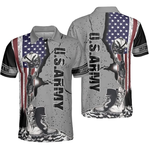 Custom US Army Polo Shirts for Men Women Personalized Military Veteran Shirt Veterans Pride American Flag Gifts Memorial Day (S)