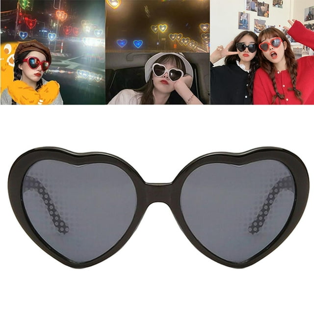 Gafas de sol de corazón Hugo de difracción anteojos de efectos de luz Negro