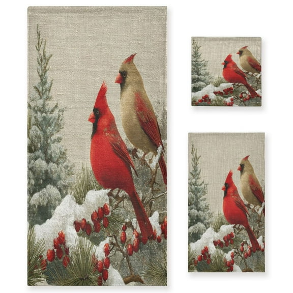 3 Piece Bath Towels Set Bath Towel, Hand Towel and Face Towel for Bathroom, Gym, Hotel Bird and Snow-covered Trees