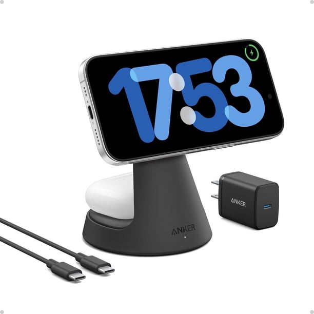 Estación de Carga Inalámbrica Anker 15W con Carga Rápida y Conexión Magnética para iPhone 15 Pro y A