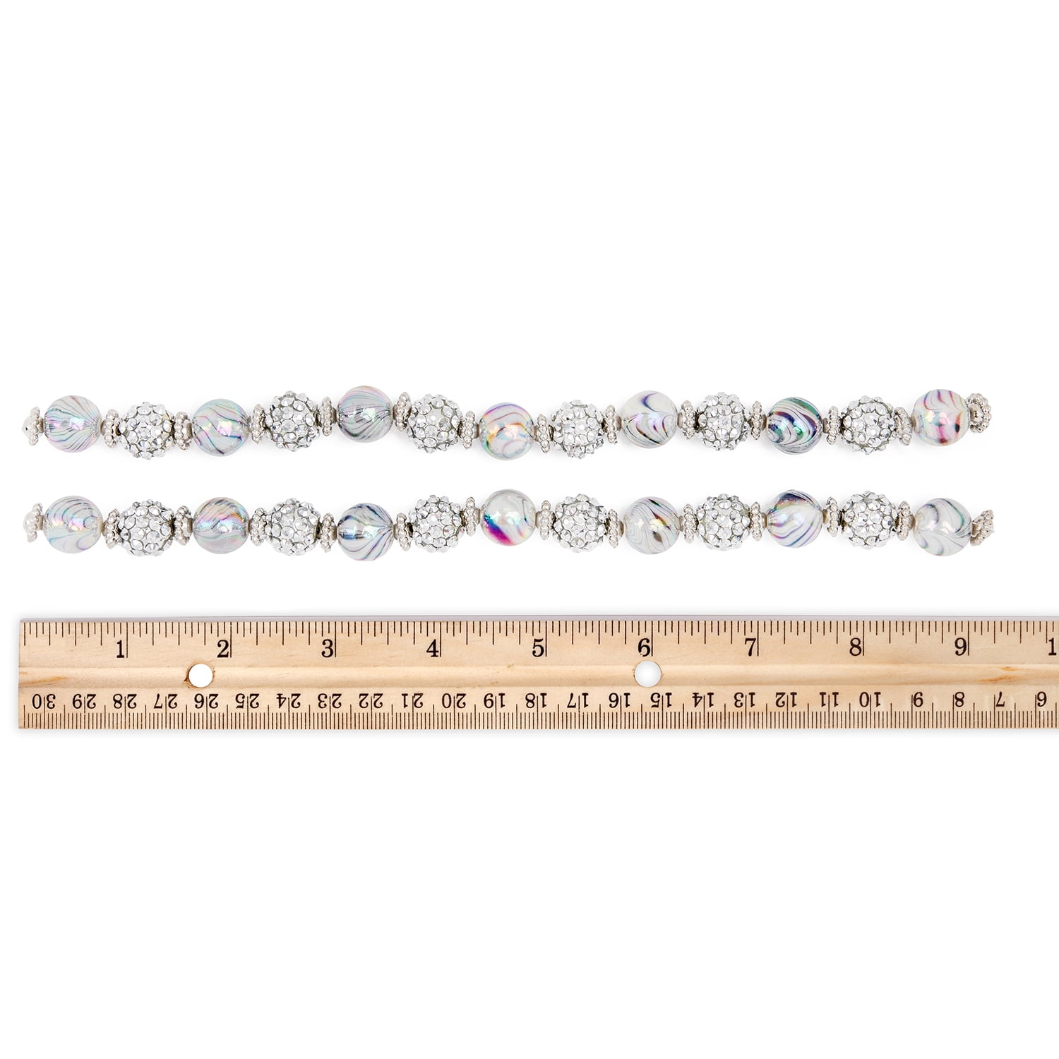 (2 pack) Cousin DIY 17-Inch Acrylic Shamballa Loose Bead Strand - 62 Silver and White Beads - Unisex Crafting Supplies
