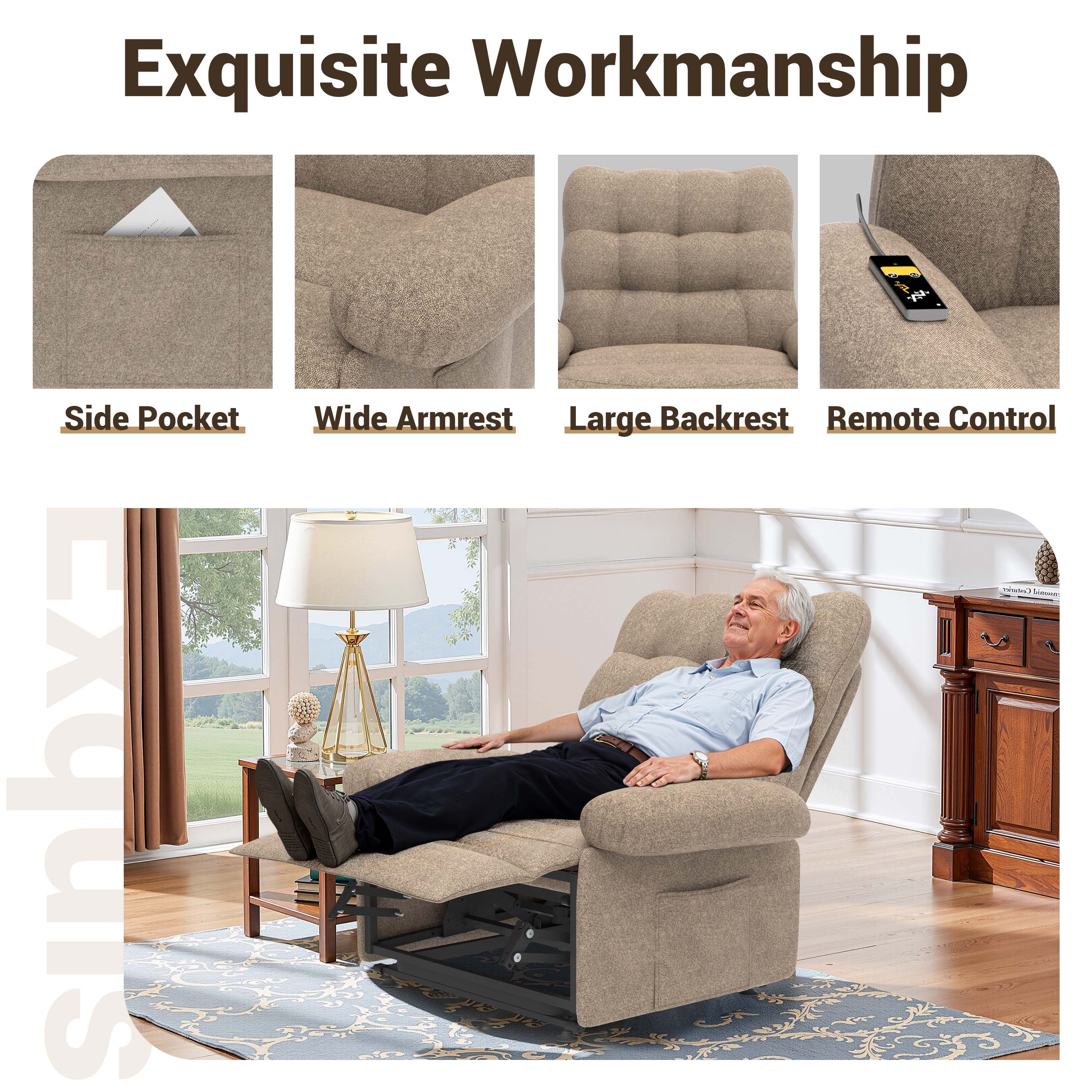 3 Motor Lift Chair for Elderly, LEGAHOME Easy Stand Assist Electric Power Lift Recliner with Side Pocket, Home Theater Recliners for Living Room, Chenille Fabric, 350 lbs Capacity, Dark Coffee