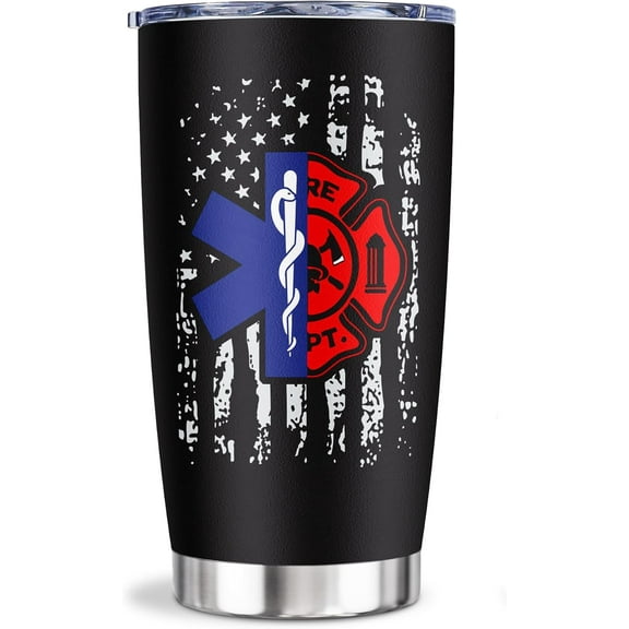 EMT Firefighter Gifts Tumbler 20oz 1PC, First Responder Gift For Women/Men, Paramedic Fireman Firewoman EMS Birthday Gift Ideas, Fd Emergency Department, First In Last Out Responder Coffee Cup