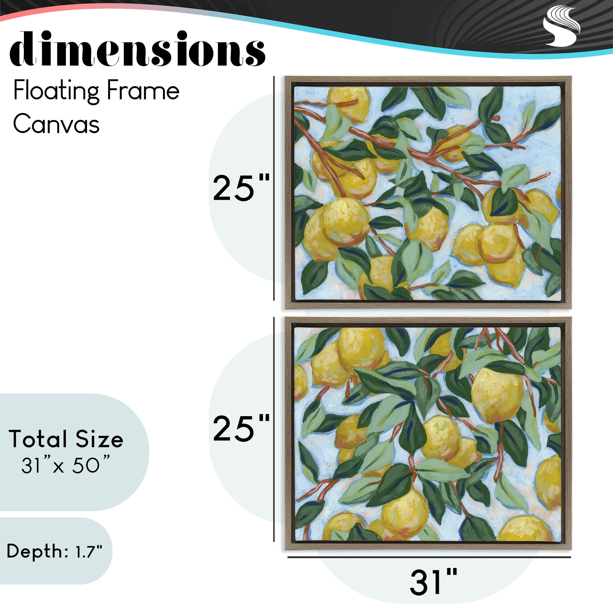 Stupell Industries Sunshine Lemon Tree 2 Piece Brown Framed Floater Canvas Set, design by June Erica Vess