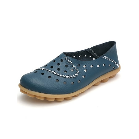 

Tenmix Women Loafers Hollow Out Shoes Slip On Nurse Shoe Round Toe Moccasin Womens Non-slip Breathable Flats Light Blue 6.5