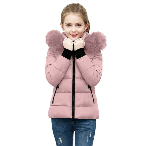 Cethrio Girls Winter Coats, Windproof Long Sleeve Zip up Warm Winter Jackets with Hood Pink Size 14