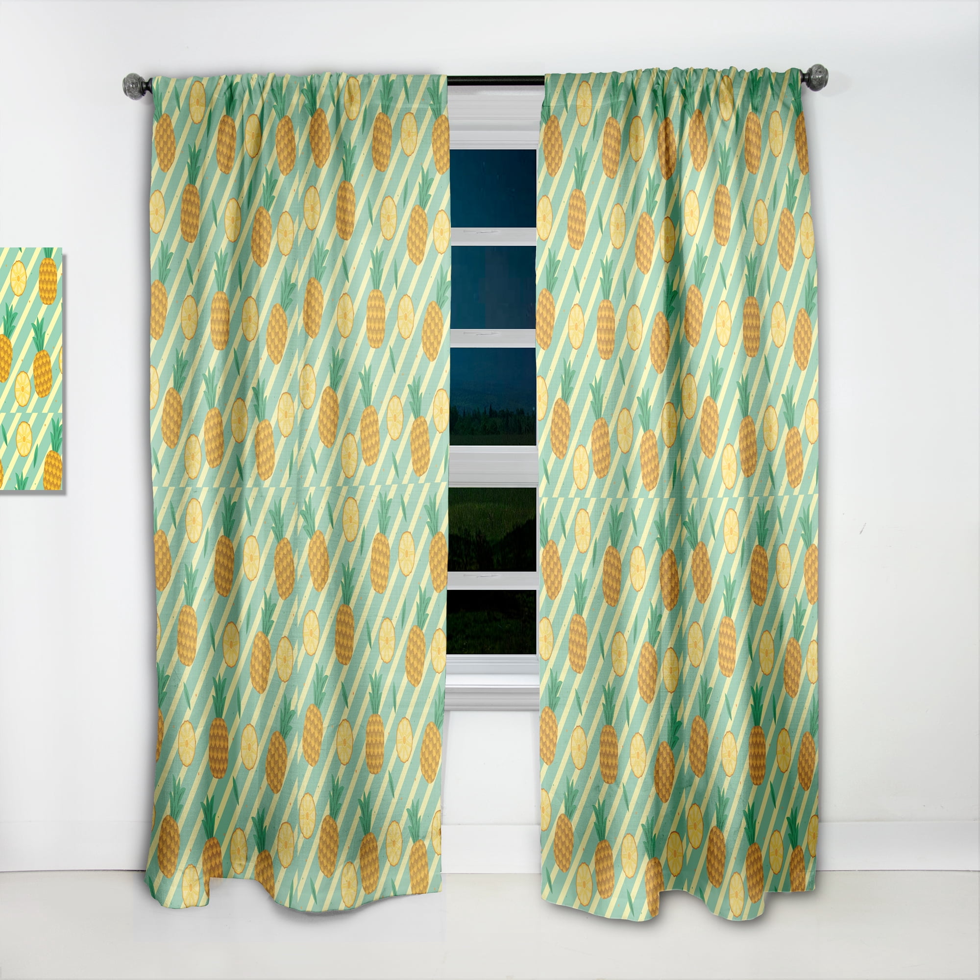 Designart 'Pineapple Summer Bliss Retro I' Mid-Century Modern Curtain Panel