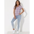 thumbnail image 3 of Unique Bargains Women's Casual Boyfriend Plaid Button Down Flannel Shirt M Pastel Purple, 3 of 5