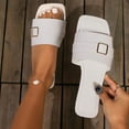 thumbnail image 6 of THDHVS Wide Sandals for Women,Sandals Women,Women's Fashion Casual Summer Solid Color Flat Square Head Belt Buckle One-Line Beach Shoes White 6.5, 6 of 6