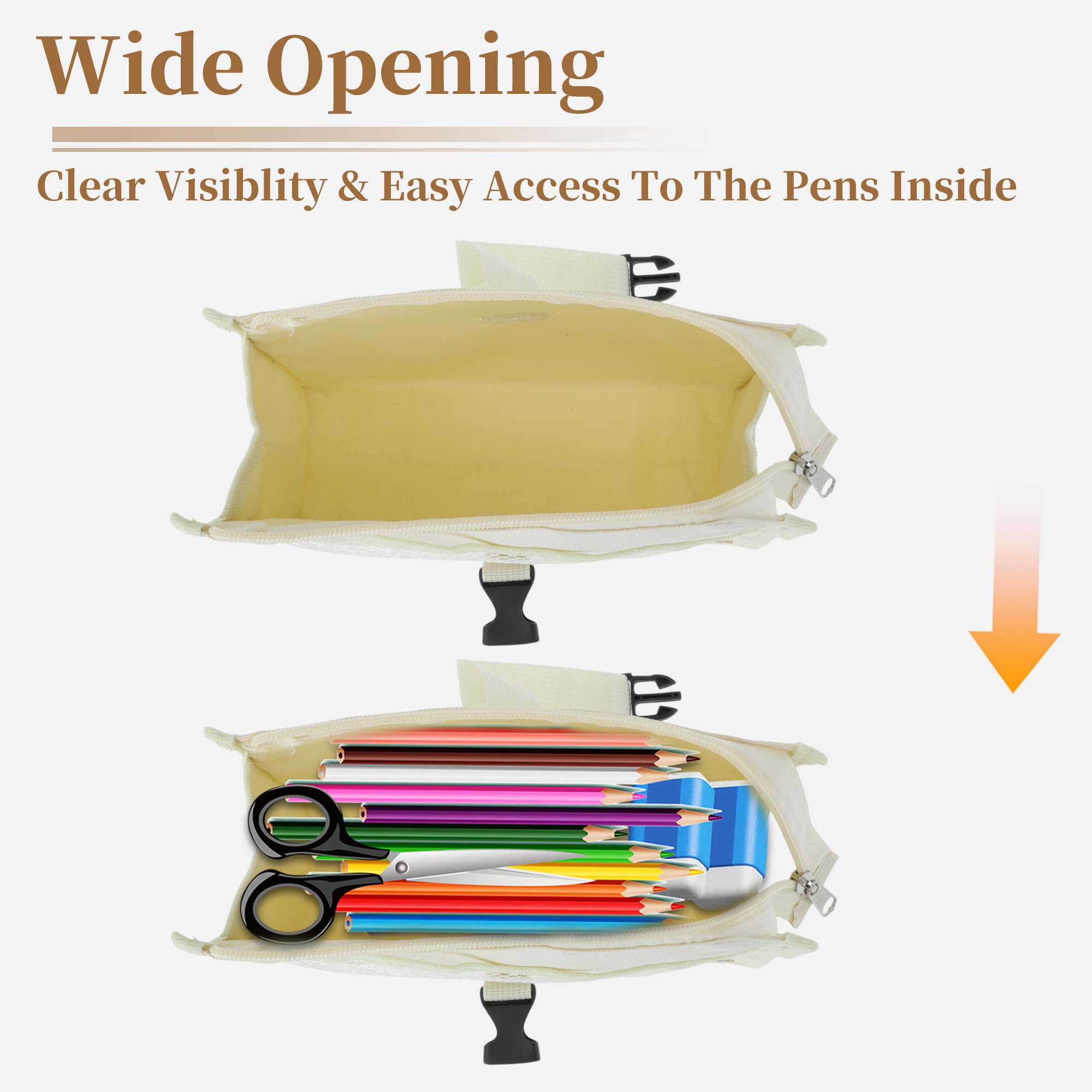 Unique Bargains Mesh Style Aesthetic Pen Bag Organizer Beige