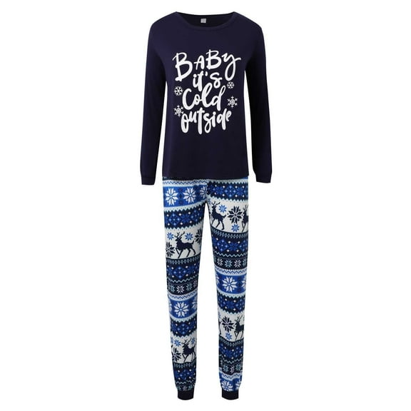 Bjutir Christmas Pjs For Family Christmas Women Pajamas Set Printed Crew Neck Long Sleeve Top With Trousers Sleepwear,Blue,Size Xxl