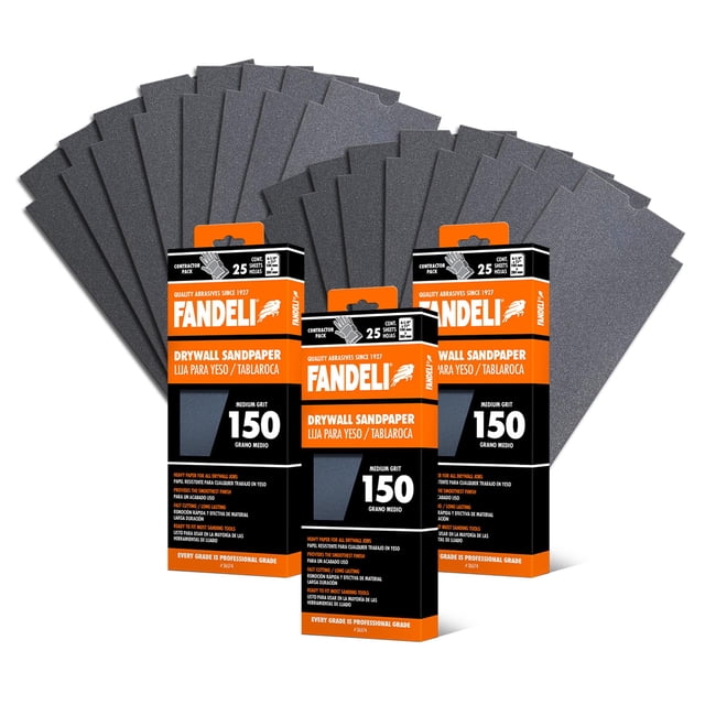 fandeli | Papel de lija multiusos | Grano 150 | 75 hojas de 4-1/4'' X 11'' | Perfecto para lijar paneles de yeso | Lijado a mano | Lijadoras orbitales | Hojas de papel de lija | Grano de papel de lija