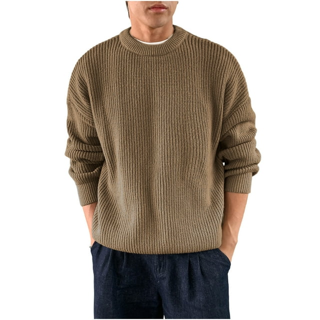 JMYHOAM Sweaters for Men Winter Casual Fashion Solid Color Long Sleeved Round Neck Sweater Workwear,S-XXXXL