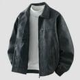 thumbnail image 2 of Xzbqbs Vintage Leather Jacket Mens Full Zip Classic Lapel Collar Coat Solid Color Softshell Windbreaker Leather Jackets for Men, 2 of 6