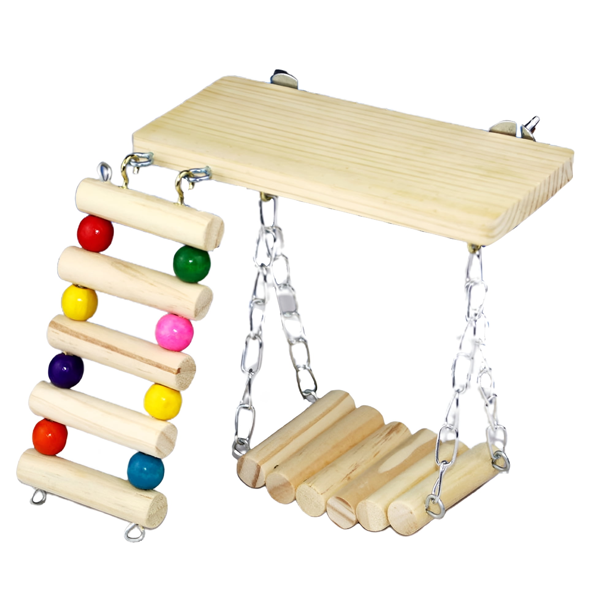 ACDANC Hamster Exercise Toys, Hanging Wooden Hamster Chew Toys Small Animal Ladder, Platform, Swing Cage Accessories Boredom Breaker for Gerbil, Squirrel, Rat, Hamster, Chinch